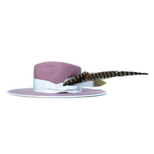 Load image into Gallery viewer, Dusty pink Carlisle Hats Fedora labeled Flemington, featuring a classic wide brim and stylish design.