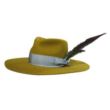 Load image into Gallery viewer, Carlisle Hats Flemington wide brim fedora in vibrant chartreuse, showing the stylish straw hat with a broad brim and decorative band.