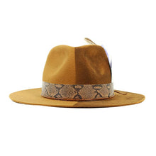 Load image into Gallery viewer, Two-tone earth-colored fedora hat by Carlisle Hats, featuring a wide brim and stylish design in natural tones.