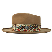 Load image into Gallery viewer, Southside Fedora made of cashmere wool by Carlisle Hats, featuring a classic fedora style in whiskey color.