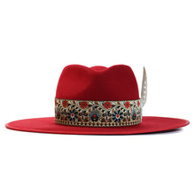 Load image into Gallery viewer, Carlisle Hats Camden Fedora in red tapestry fabric, stylish wide-brim fedora with detailed woven pattern and classic design.