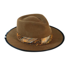 Load image into Gallery viewer, Carlisle Hats Camden Street X Fedora whiskey-colored fedora with a wide brim and stylish band, perfect for casual and formal wear.