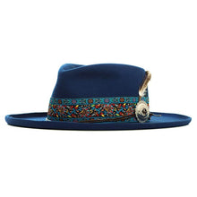 Load image into Gallery viewer, Blue Northside Fedora by Carlisle Hats, stylish men's fedora with a classic design and 55cm brim in a vibrant blue color.
