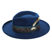 Load image into Gallery viewer, Blue Northside Fedora hat by Carlisle Hats, featuring a classic fedora style and a 55cm brim for a stylish look.