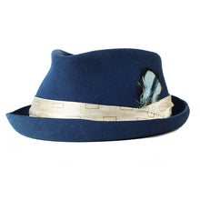 Load image into Gallery viewer, Blue Carlisle Hats Gobba Street Fedora with a classic fedora shape and wide brim, stylishly displayed on a white background.