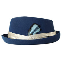 Load image into Gallery viewer, Blue Carlisle Hats Gobba Street Fedora with a classic fedora shape and wide brim, stylish and perfect for casual or formal wear.