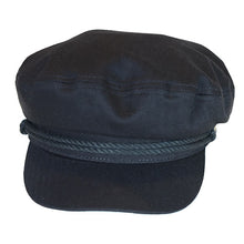 Load image into Gallery viewer, Black cotton Fisherman Cap by Carlisle Hats, with a small 55-56cm size and classic skipper style.