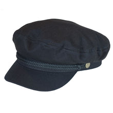 Load image into Gallery viewer, Black cotton Skipper Cap by Carlisle Hats, classic fisherman style with small 55-56cm size, durable and stylish for nautical look.