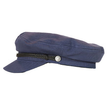 Load image into Gallery viewer, Black cotton fisherman cap by Carlisle Hats with a small 55-56cm size, featuring a classic skipper style.