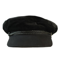 Load image into Gallery viewer, Black Carlisle Hats Skipper Cap Velour Cord, a stylish fisherman's cap with a soft velour cord design.