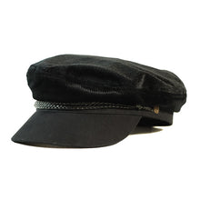 Load image into Gallery viewer, Black Carlisle Hats Skipper Cap Velour Cord, a stylish fisherman cap with a classic design and textured fabric, suitable for casual wear.