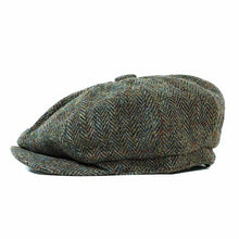 Load image into Gallery viewer, Brown Harris Tweed newsboy cap by Carlisle Hats featuring a classic eight-panel design and a rounded brim for vintage style.
