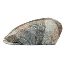 Load image into Gallery viewer, Carlisle Hats Harris Tweed flat cap with patchwork design, featuring classic woven fabric and a rounded brim for vintage style.