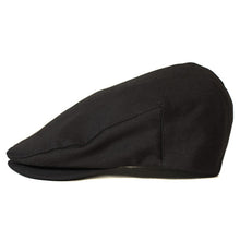 Load image into Gallery viewer, Black cotton drill Ivy flat cap by Carlisle Hats, a classic newsboy style with a rounded crown and short brim.