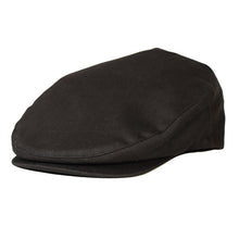 Load image into Gallery viewer, Black cotton drill Ivy flat cap by Carlisle Hats, a classic newsboy cap with a rounded crown and short brim.