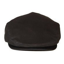 Load image into Gallery viewer, Black cotton drill Ivy flat cap by Carlisle Hats, a classic newsboy style with a rounded crown and short brim.