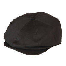 Load image into Gallery viewer, Black cotton drill newsboy cap by Carlisle Hats featuring a classic, rounded brim and vintage style for casual and stylish wear.