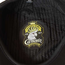 Load image into Gallery viewer, Black cotton drill newsboy cap by Carlisle Hats, featuring a classic round shape and buttoned brim for vintage-inspired style.