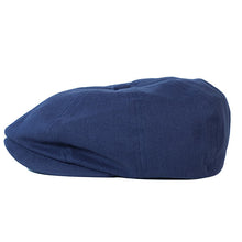 Load image into Gallery viewer, Blue cotton drill newsboy cap by Carlisle Hats, featuring a classic rounded crown and short brim.