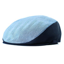 Load image into Gallery viewer, Italian-made Liam linen herringbone newsboy cap by Carlisle Hats, featuring a yellow summer flat cap with classic herringbone pattern.