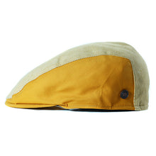 Load image into Gallery viewer, Italian-made Liam linen herringbone newsboy cap by Carlisle Hats, lightweight summer flat cap in yellow, size small 56cm.