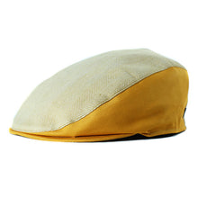Load image into Gallery viewer, Italian-made Carlisle Hats Liam linen herringbone newsboy cap in yellow, perfect for summer with a classic flat cap style.