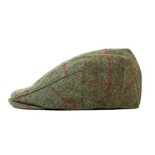 Load image into Gallery viewer, Olive brown and red check Shetland wool Ivy cap by Carlisle Hats, featuring classic tweed pattern and a stylish, snug fit.