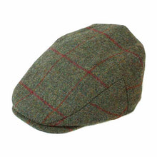 Load image into Gallery viewer, Carlisle Hats Ivy cap made of Shetland wool tweed in olive brown and red check pattern, featuring a classic, stylish design.