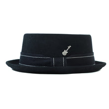 Load image into Gallery viewer, Carlisle Hats Pork Pie Guitar hat featuring a classic pork pie shape with a narrow brim and decorative band.