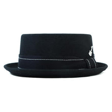 Load image into Gallery viewer, Carlisle Hats Pork Pie Guitar hat in black with a narrow brim and classic design, perfect for stylish headwear.