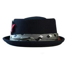Load image into Gallery viewer, Blue two-face pork pie hat from Carlisle Hats with a small 55cm brim and classic style.
