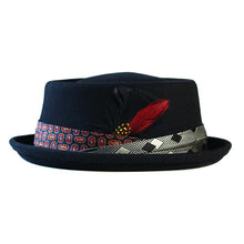 Load image into Gallery viewer, Blue Two Face Pork Pie hat by Carlisle Hats, small 55cm size, stylish and classic headwear with a distinctive two-tone design.