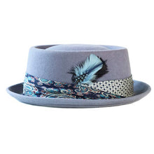 Load image into Gallery viewer, Blue Two Face Pork Pie hat from Carlisle Hats, featuring a classic pork pie style with a distinctive two-tone design.
