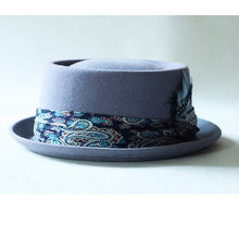 Load image into Gallery viewer, Blue two-face pork pie hat by Carlisle Hats, featuring a classic style with a small 55cm brim and distinctive dual-face design.