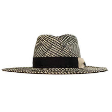 Load image into Gallery viewer, Black and natural wide brim Camden Panama straw hat by Carlisle Hats, showcasing a stylish sun protection accessory.