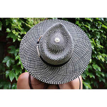 Load image into Gallery viewer, Black and natural Camden Panama straw hat by Carlisle Hats with a wide brim and stylish design.