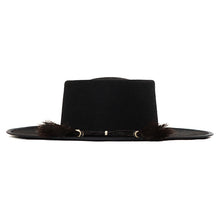 Load image into Gallery viewer, Leather turquoise Spanish riding hat by Carlisle Hats with a black leather finish and a 55cm size.