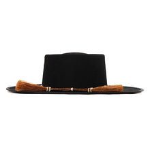 Load image into Gallery viewer, Turquoise leather Spanish riding hat by Carlisle Hats with a black leather finish and adjustable fit for equestrian riding.
