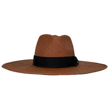 Load image into Gallery viewer, Tan Camden Panama straw hat by Carlisle Hats with a wide brim and 55cm size, perfect for sun protection and stylish wear.