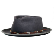 Load image into Gallery viewer, Grey Diamond Crown Low Top Fedora by Carlisle Hats, featuring a classic fedora style with a sleek, low-top design and diamond crown detail.