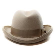 Load image into Gallery viewer, Carlisle Hats Johnny Royale Homburg in stone color, featuring a classic men's fedora style with a wide brim and elegant design.