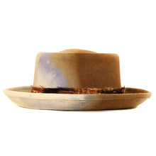 Load image into Gallery viewer, Medium brim Pork Pie hat in two-tone tobacco color by Carlisle Hats, featuring a classic style and structured design.