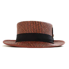 Load image into Gallery viewer, Medium brim amber Panama straw pork pie hat by Carlisle Hats, showing the classic shape and woven straw texture.