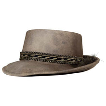 Load image into Gallery viewer, Medium brim pork pie hat by Carlisle Hats in donkey grey Aztec pattern with a stylish, fitted design.