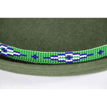 Load image into Gallery viewer, Medium brim green Aztec pork pie hat by Carlisle Hats featuring a stylish patterned design.
