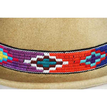 Load image into Gallery viewer, Medium brim light olive Aztec pork pie hat by Carlisle Hats, featuring a stylish patterned design and classic shape.