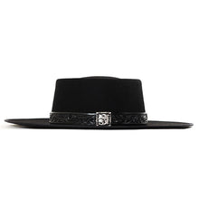 Load image into Gallery viewer, Leather Spanish riding hat by Carlisle Hats with a 55cm size, featuring a traditional design and sturdy construction.