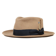 Load image into Gallery viewer, Carlisle Hats Fitzroy Street Fedora in whiskey color with a wide brim and classic style, displayed on a neutral background.