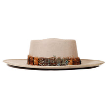 Load image into Gallery viewer, Carlisle Hats Spanish riding hat in fawn color with a white band, designed for equestrian riding and show purposes.