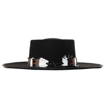 Load image into Gallery viewer, White Spanish riding hat with feathered band by Carlisle Hats, 55cm, featuring a sleek design and decorative feather details.